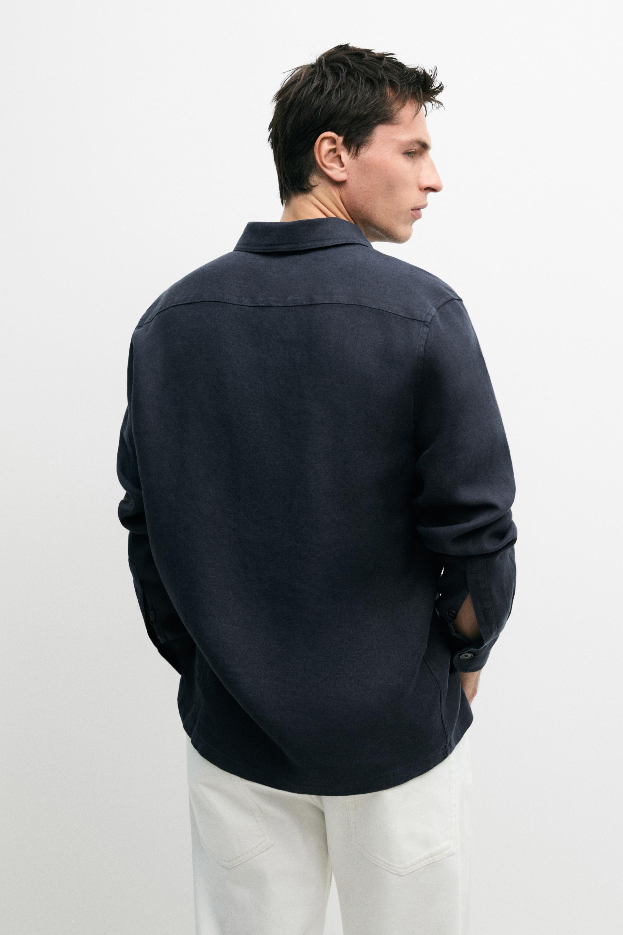 Surchemise en lin lourd avec détail poches
